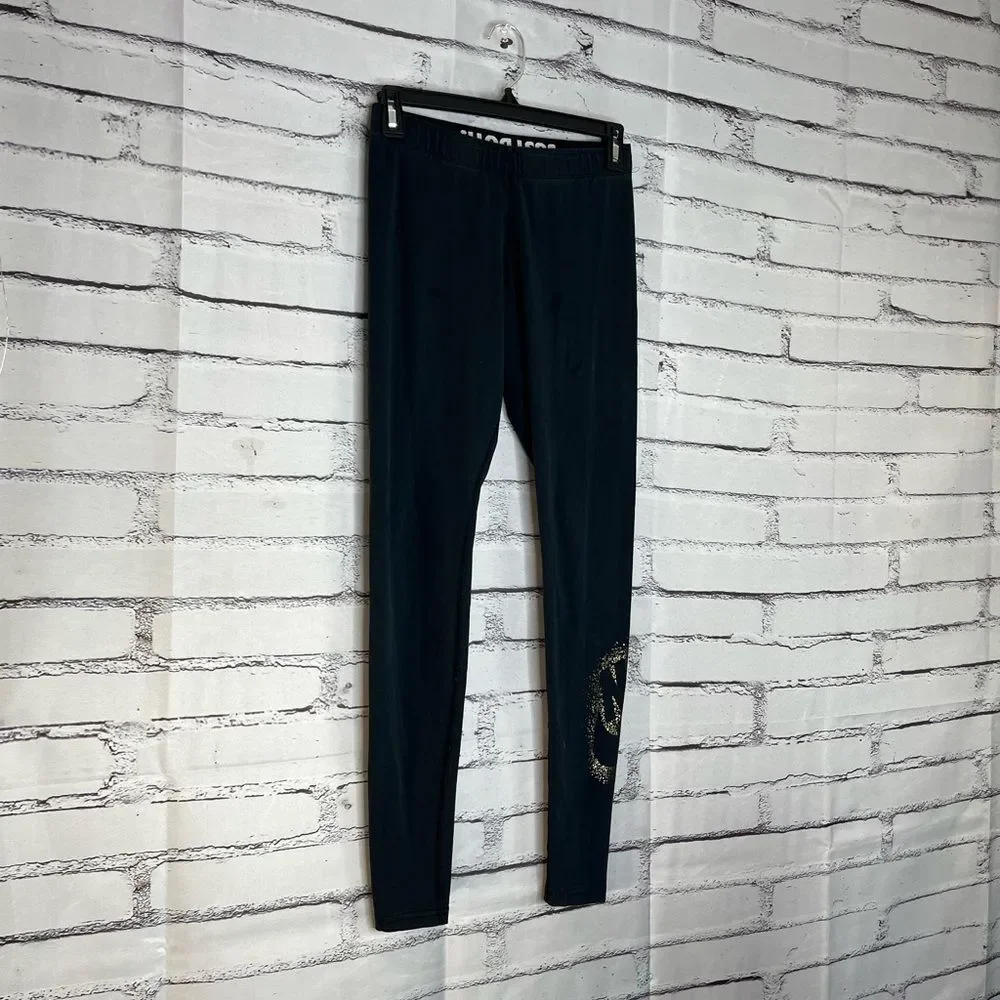 Nike High-Waist Black Leggings SP Gold Logo Athleisure Workout Activewear Yoga